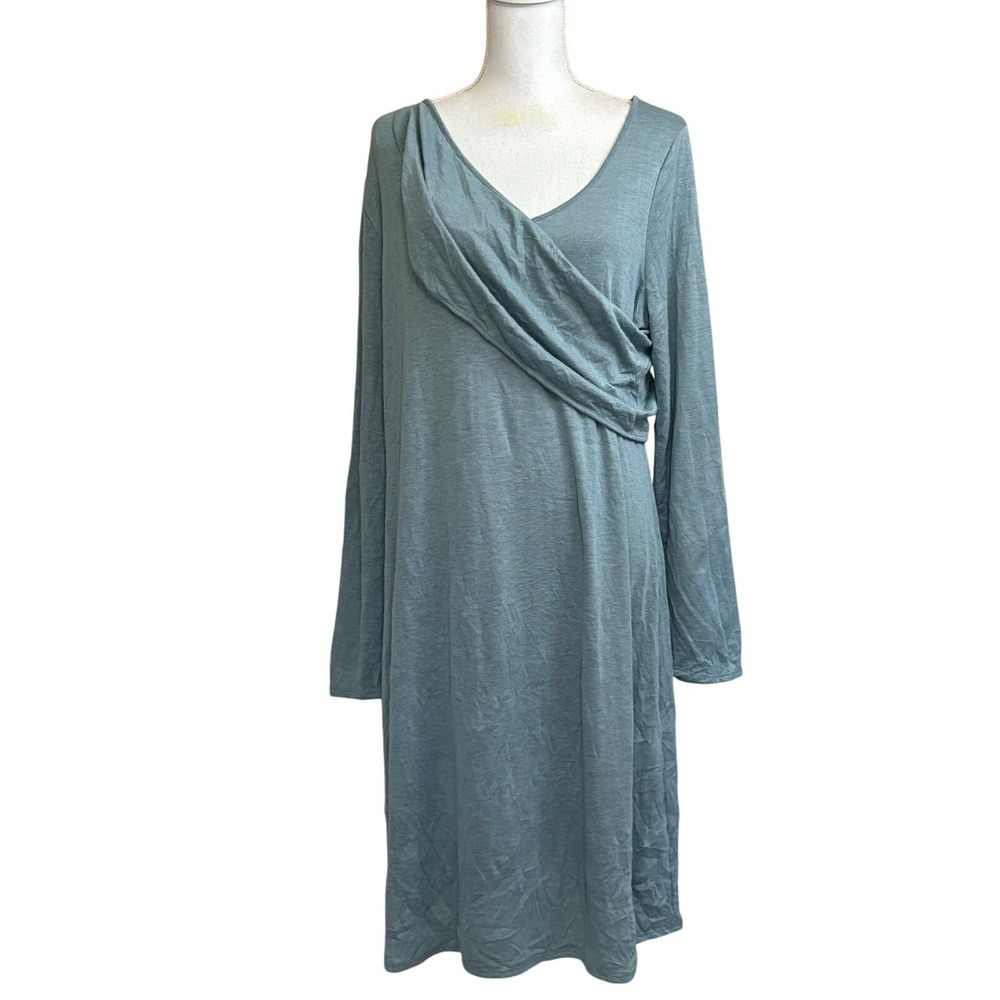 Chalet Blue minimalist collectible Draped Wrap Overlay Knit Dress XL Made in USA